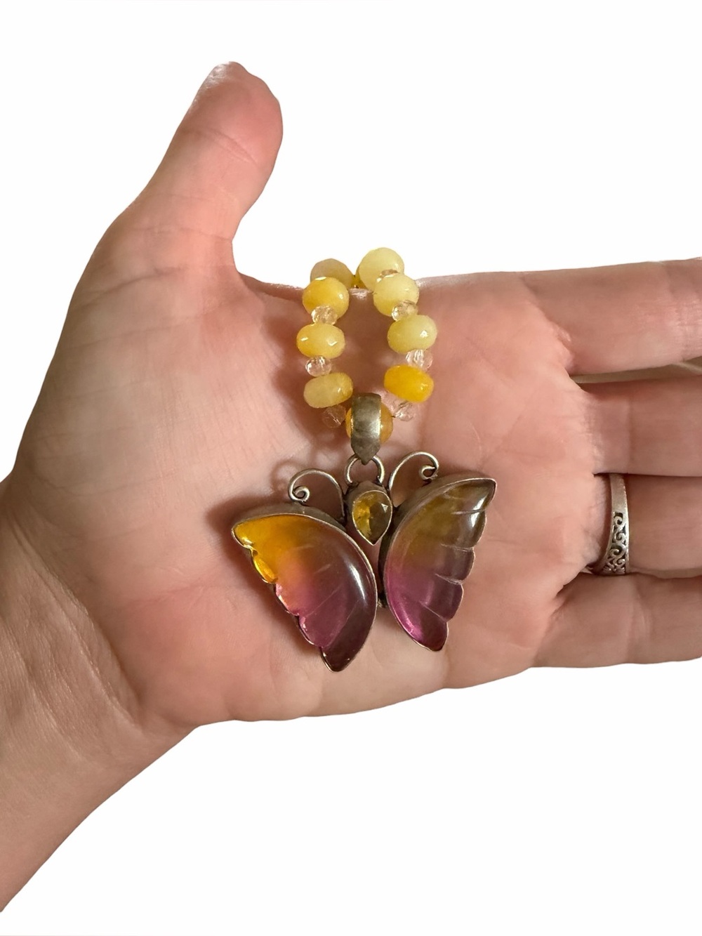 Citrine Butterfly Necklace Gemmy‎ Candy Tiger Eye Gemstone Sterling Silver
